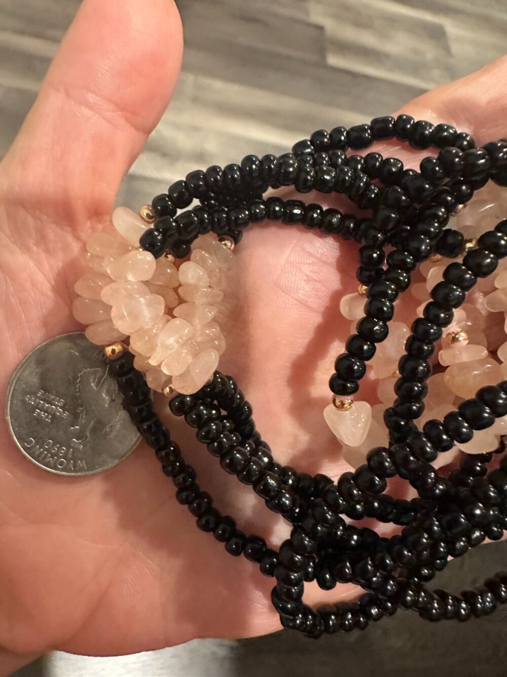 Multi-Strand Rose Quartz Beaded Necklace — Soft Pink Women’s Jewelry - Picture 3 of 5